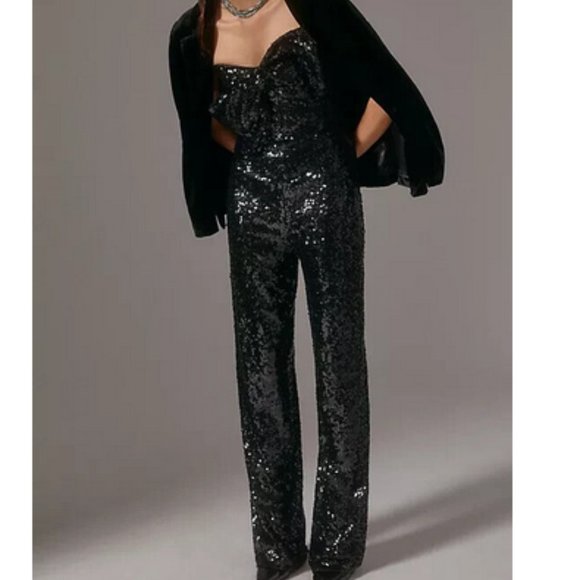 Anthropologie Pants - Anthropologie Hutch Sequin Bow Jumpsuit Cocktail Disco Party Black 4 248$ NWT